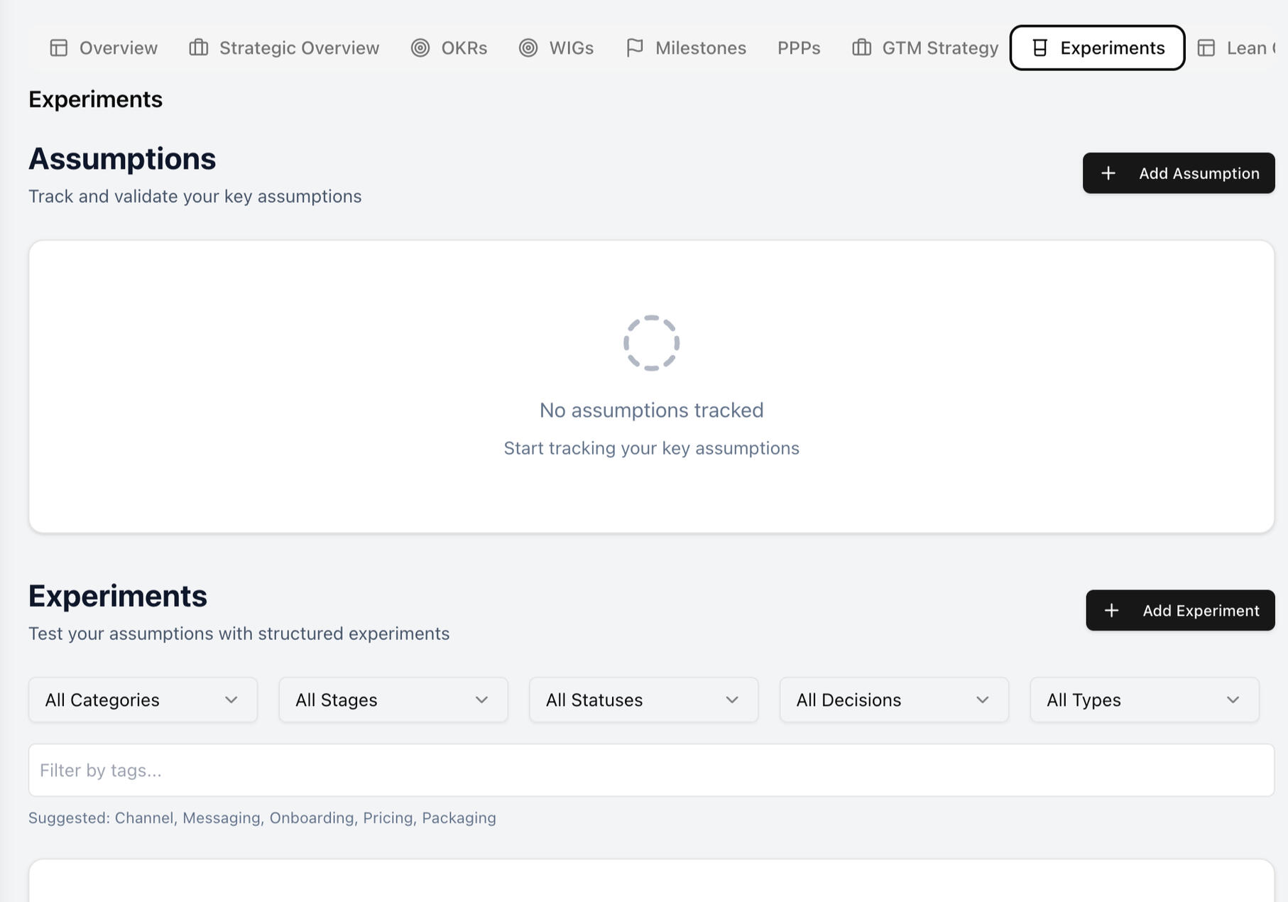 Execution Engine - Assumptions & Experiments tracker